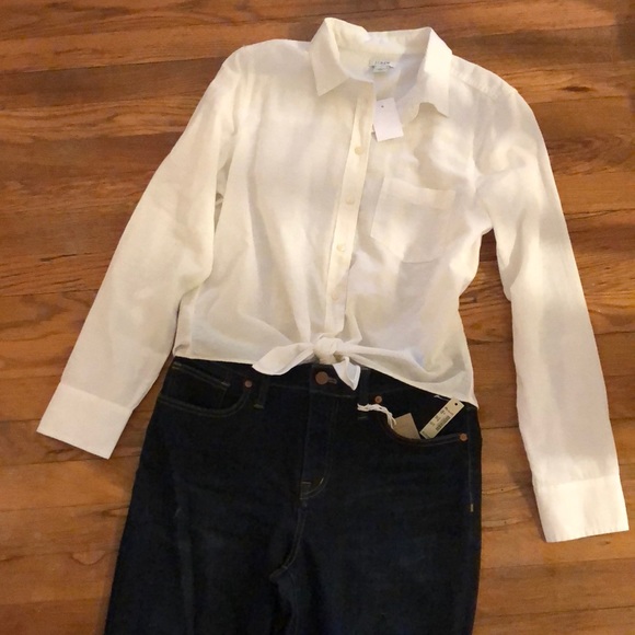 J. Crew Tops - J Crew cotton linen tie waist shirt